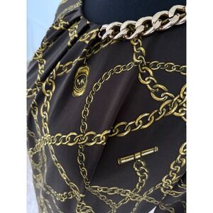 Michael Kors Chain Print‎ Dress Long Sleeve Gold Accents Brown Dress women S
